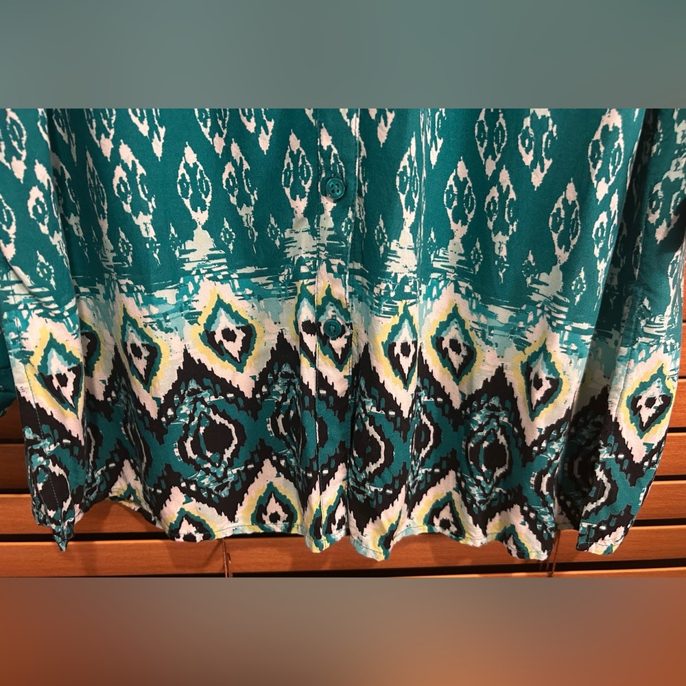 🔥 Gorgeous New Directions Teal and White Long Blouse size XL - Picture 4 of 12
